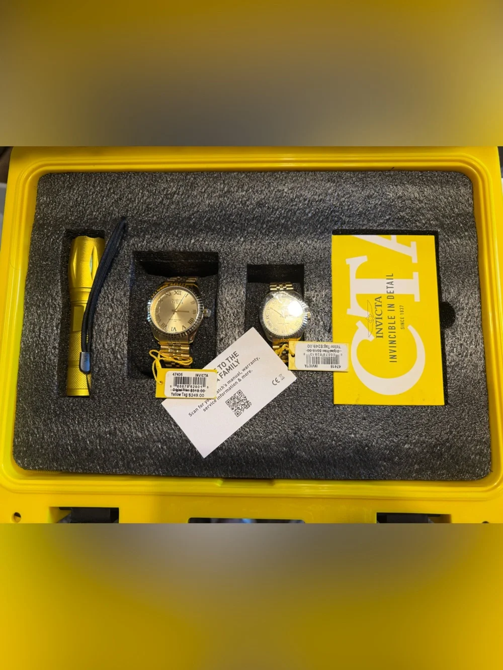 Invicta Gold and Yellow His & Hers Watch Set with Flashlight and Speaker